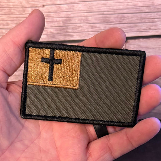 Christian Flag Embroidered Patch – Blue/White or Tactical, 2x3.5" | VELCRO® Brand Hook Backing