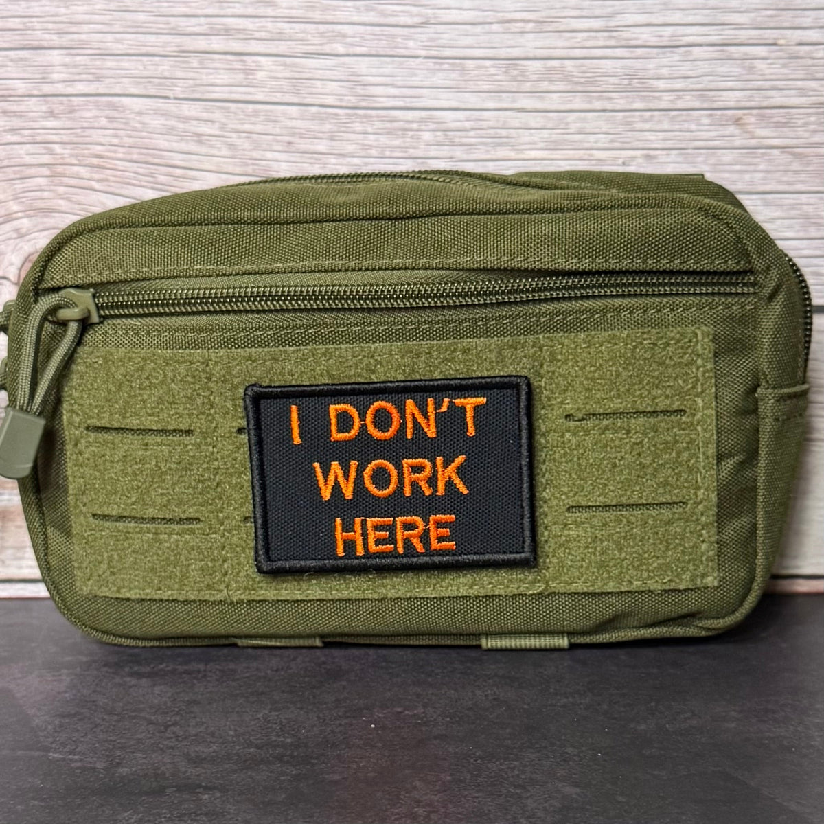 I Don't Work Here Funny Morale Patch, 2x3" | Made in USA | VELCRO® Brand Hook Backing