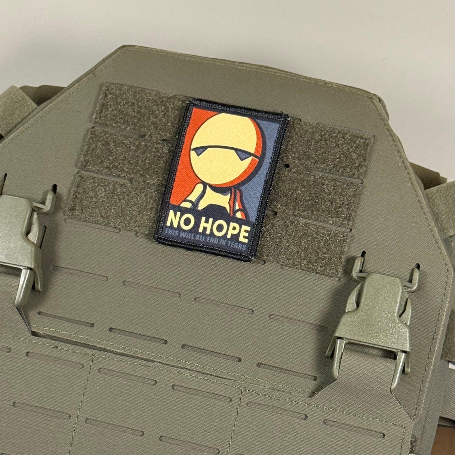 No Hope Meme Funny Morale Patch, Hitchhiker's Guide, 2x3" | Made in USA | VELCRO® Brand Hook Backing