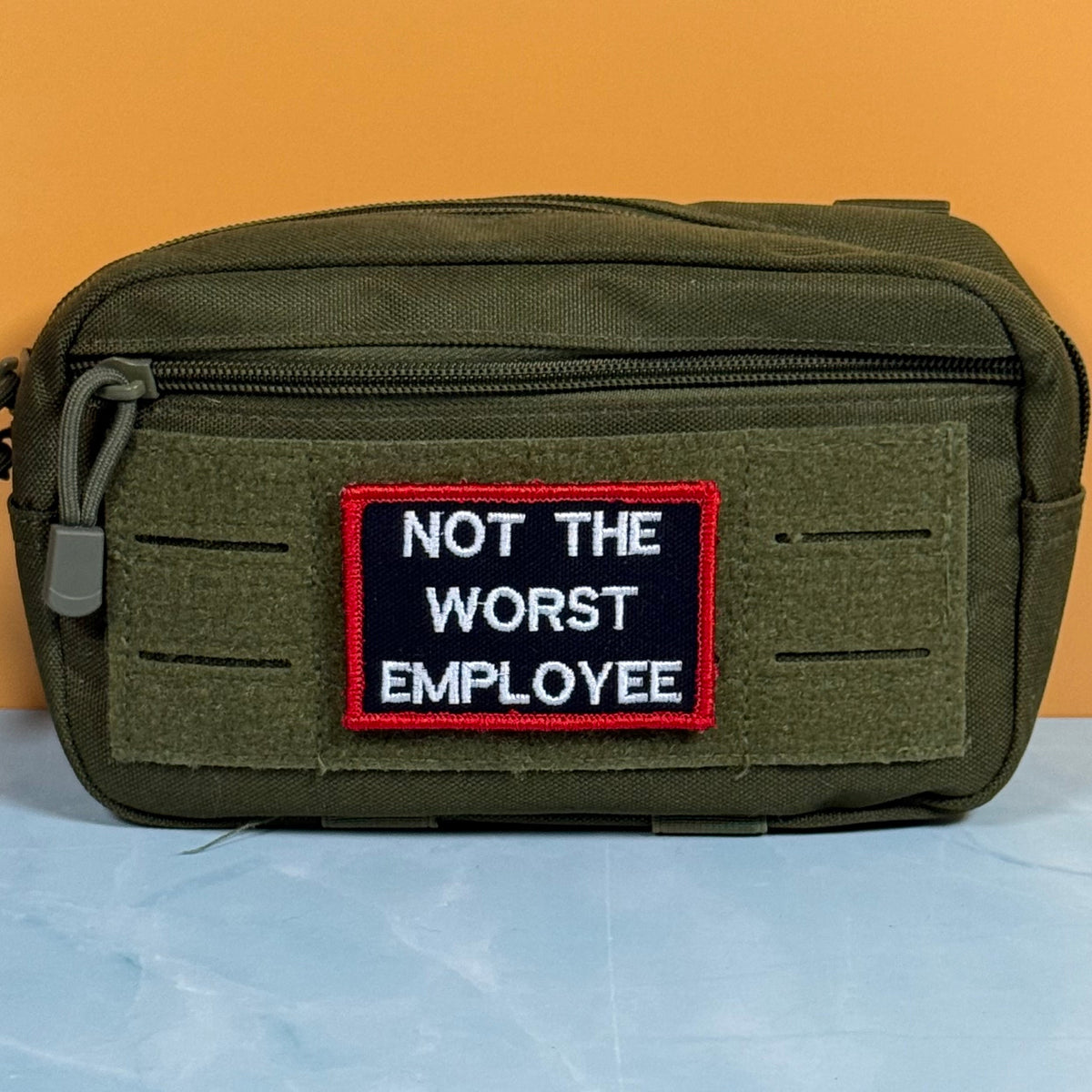 Not The Worst Employee Funny Morale Patch, 2x3" | Made in USA | VELCRO® Brand Hook Backing