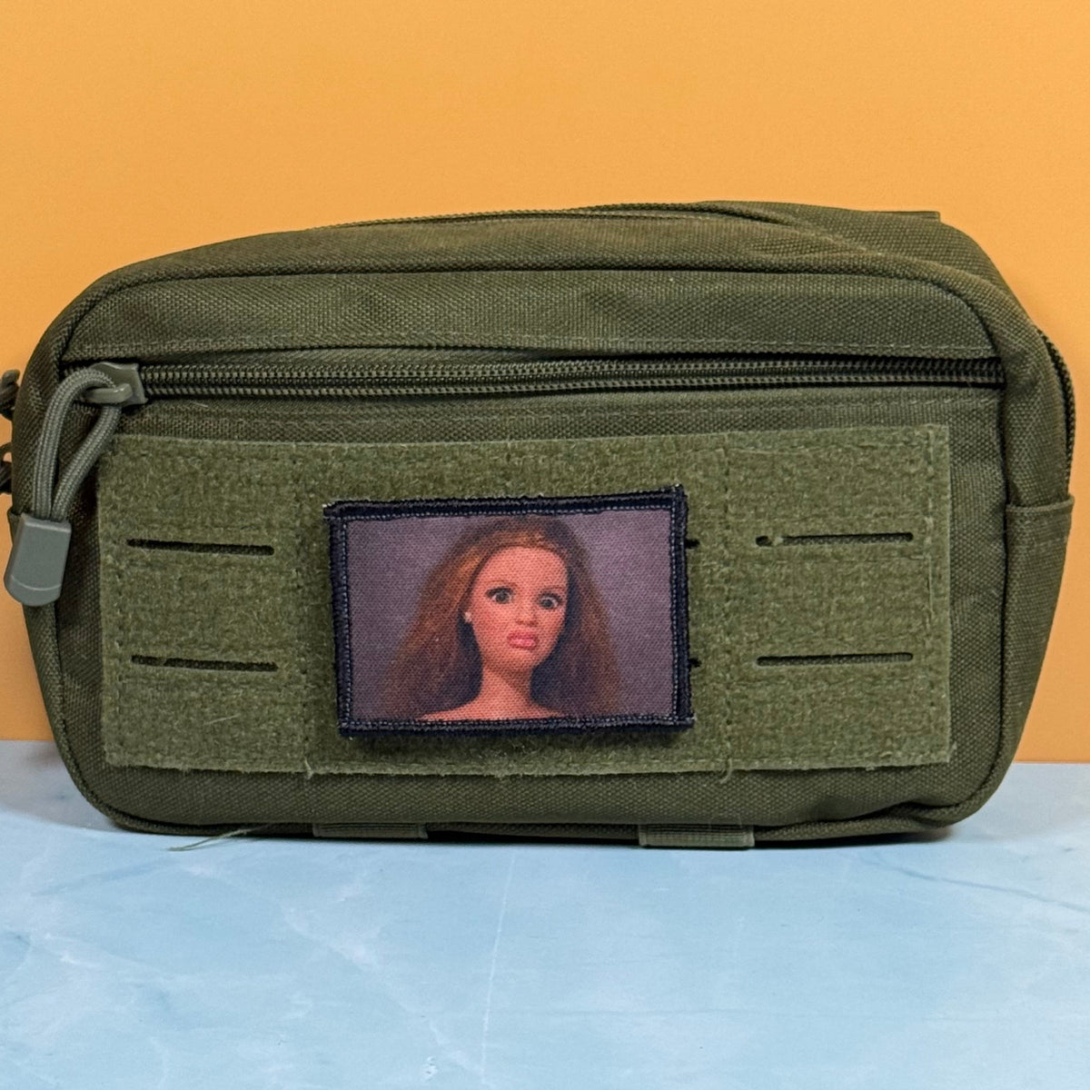Shocked Doll Meme Funny Morale Patch, 2x3" | Made in USA | VELCRO® Brand Hook Backing