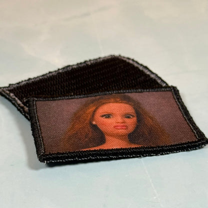 Shocked Doll Meme Funny Morale Patch, 2x3" | Made in USA | VELCRO® Brand Hook Backing