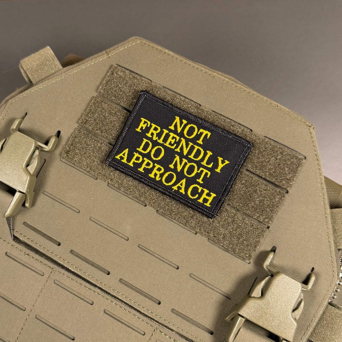 Not Friendly, Do Not Approach Funny Morale Patch, 2x3" | Made in USA | VELCRO® Brand Hook Backing