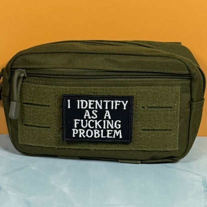 I Identify As The Problem Funny Morale Patch, 2x3" | Made in USA | VELCRO® Brand Hook Backing