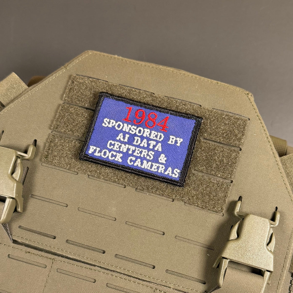 1984 - Sponsored by AI Data Centers & Flock Cameras Funny Morale Patch, 2x3" | Made in USA | VELCRO® Brand Hook Backing