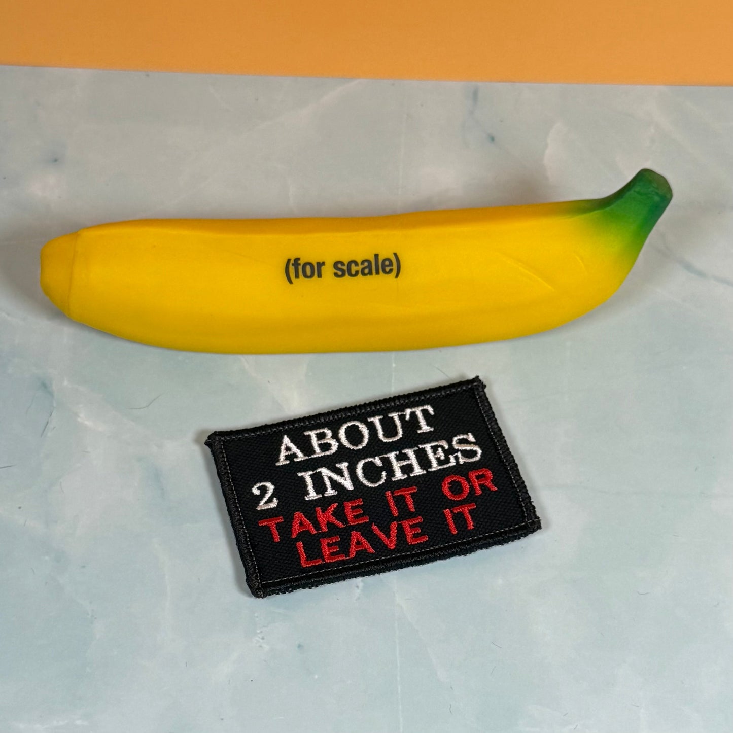 About 2 Inches Take It Or Leave It Funny Morale Patch, 2x3" | Made in USA | VELCRO® Brand Hook Backing