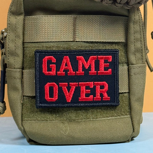 Game Over Gamer Funny Embroidered Morale Patch, 2x3" | VELCRO® Brand Hook Backing