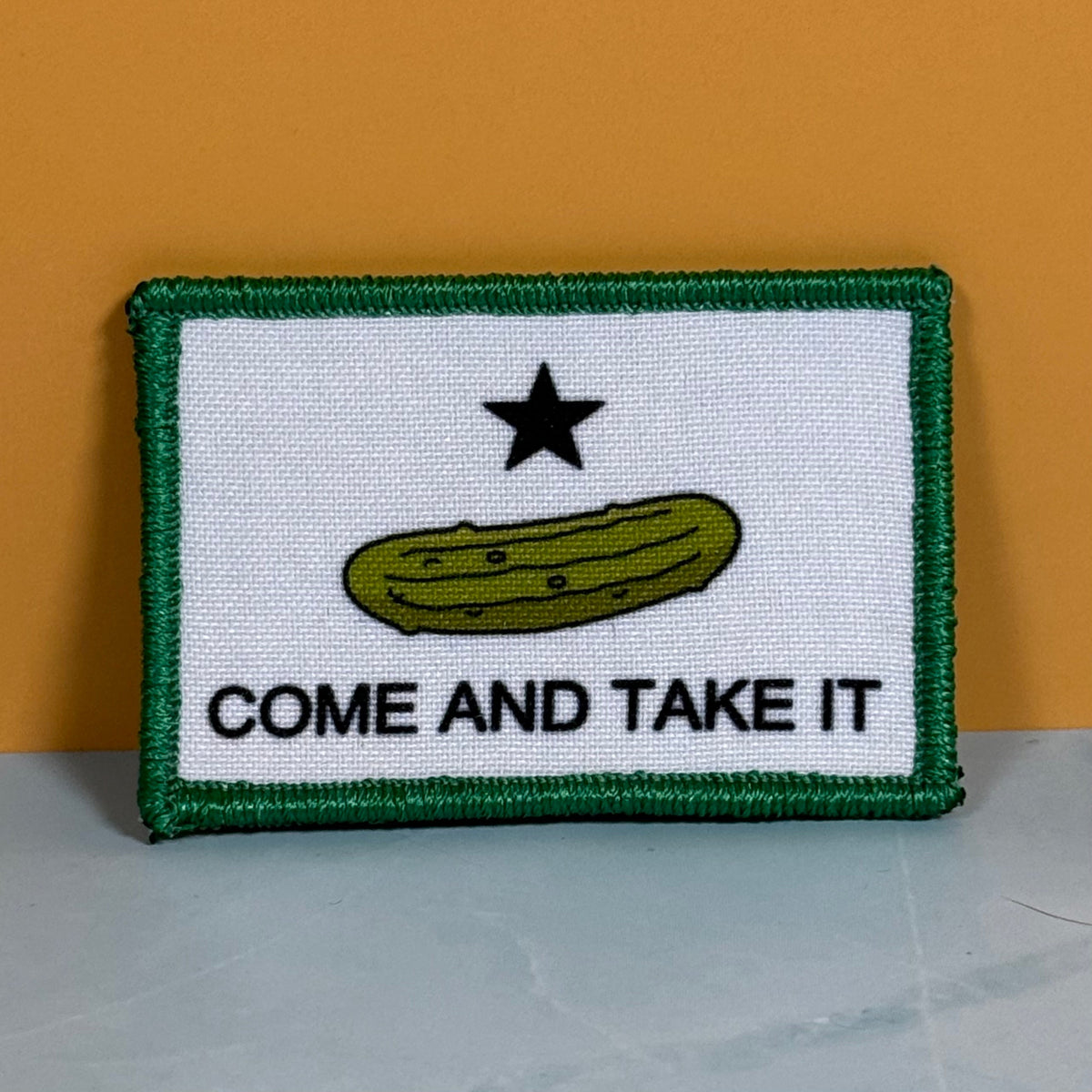Come and Take It Pickle Funny Texas Style Morale Patch, 2x3" | Made in USA | VELCRO® Brand Hook Backing