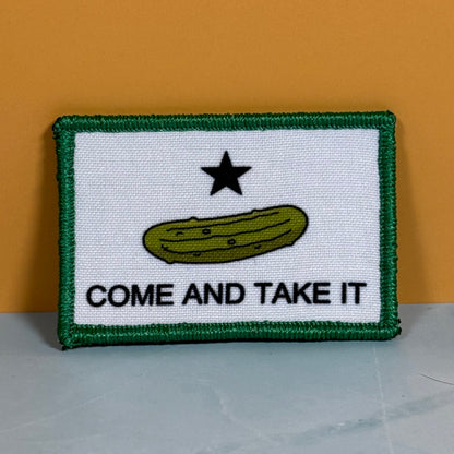 Come and Take It Pickle Funny Texas Style Morale Patch, 2x3" | Made in USA | VELCRO® Brand Hook Backing