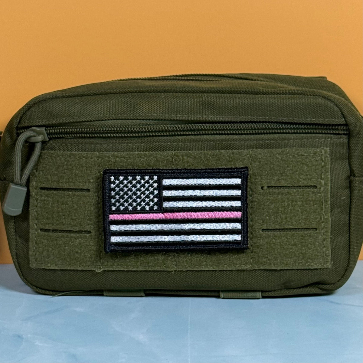 Breast Cancer Awareness Thin Pink Line Embroidered Flag Patch, 2x3.5" | VELCRO® Brand Hook Backing