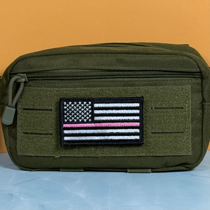Breast Cancer Awareness Thin Pink Line Embroidered Flag Patch, 2x3.5" | VELCRO® Brand Hook Backing