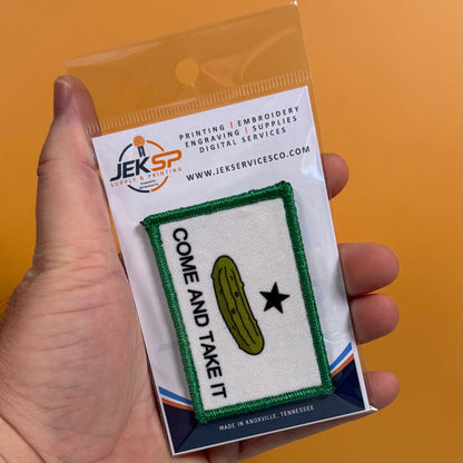 Come and Take It Pickle Funny Texas Style Morale Patch, 2x3" | Made in USA | VELCRO® Brand Hook Backing
