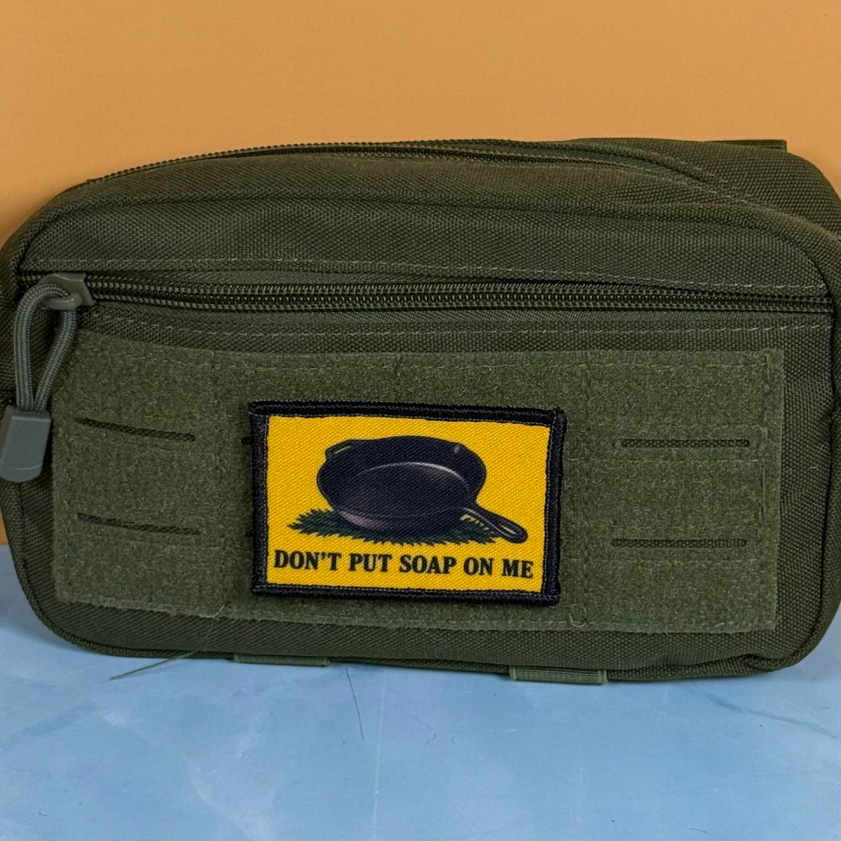Iron Skillet Gadsden, Don't Put Soap On Me Funny Morale Patch, 2x3" | Made in USA | VELCRO® Brand Hook Backing