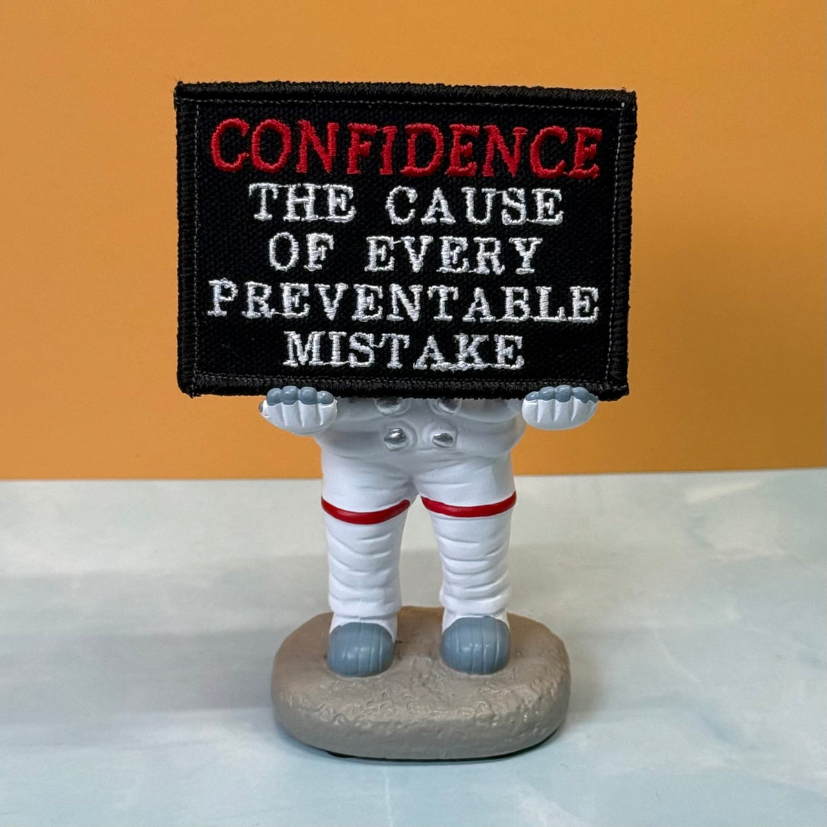Confidence Causes Mistakes Funny Morale Patch, 2x3" | Made in USA | VELCRO® Brand Hook Backing