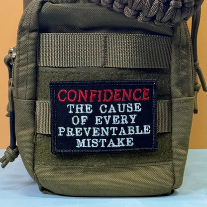 Confidence Causes Mistakes Funny Morale Patch, 2x3" | Made in USA | VELCRO® Brand Hook Backing
