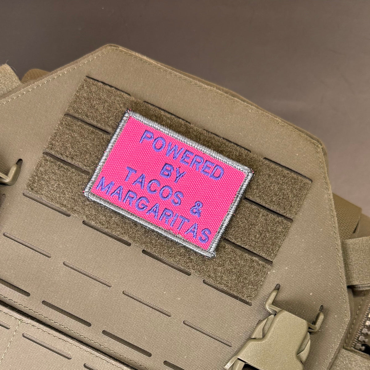 Powered By Tacos & Margaritas Funny Morale Patch, 2x3" | Made in USA | VELCRO® Brand Hook Backing