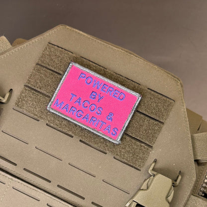 Powered By Tacos & Margaritas Funny Morale Patch, 2x3" | Made in USA | VELCRO® Brand Hook Backing