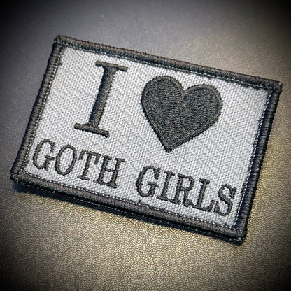 I Love Goth Girls Funny Embroidered Morale Patch, 2x3" | VELCRO® Brand Hook Backing