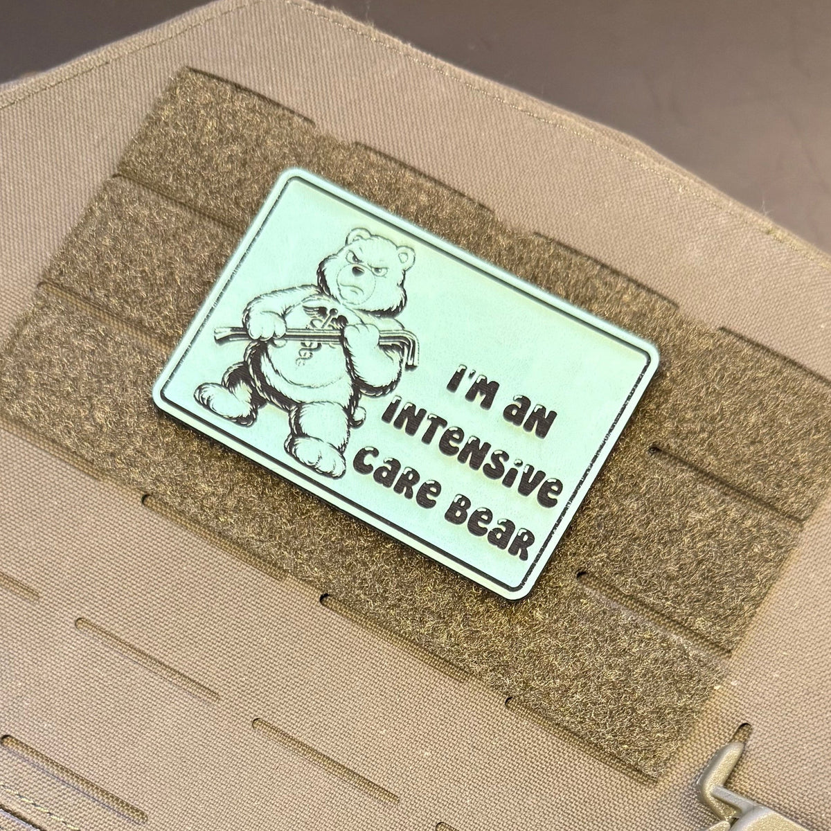 Intensive Care Bear Funny Nurse Medic Laser Engraved Morale Patch, 2x3" | VELCRO® Brand Hook Backing