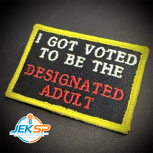 I'm The Designated Adult Funny Morale Patch, 2x3" | Made in USA | VELCRO® Brand Hook Backing
