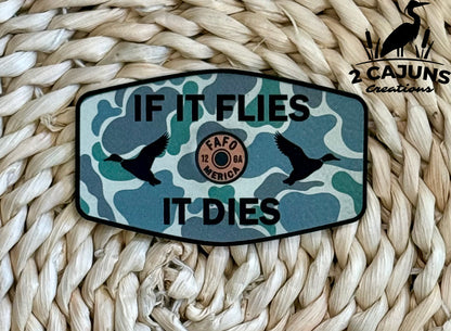 If It Flies It Dies Leatherette Hat Patch with Copper Acrylic Shell Insert - FAFO Edition - 3 Colors Available