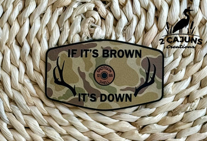 If It's Brown It's Down Leatherette Hat Patch with Copper Acrylic Shell Insert - 3 Colors Available