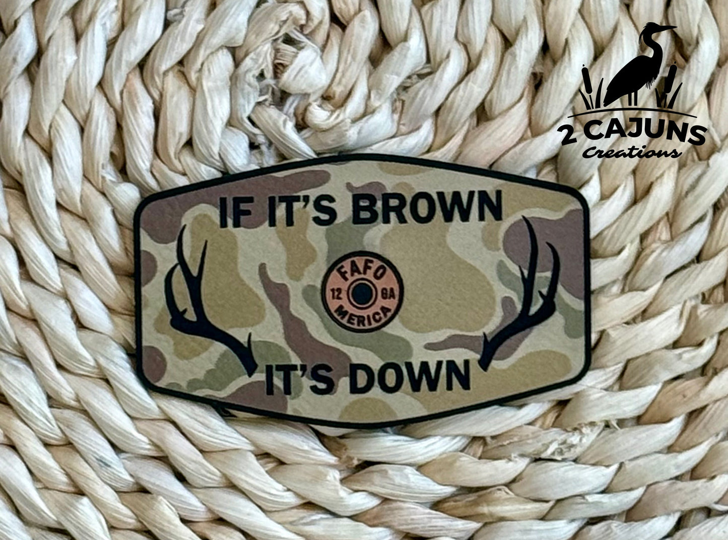 If It's Brown It's Down Leatherette Hat Patch with Copper Acrylic Shell Insert - FAFO Edition - 3 Colors Available