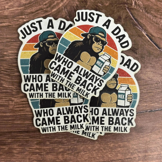 Just a Dad Who Always Came Home With the Milk – Gorilla Version | UV Printed Leather Hat Patch