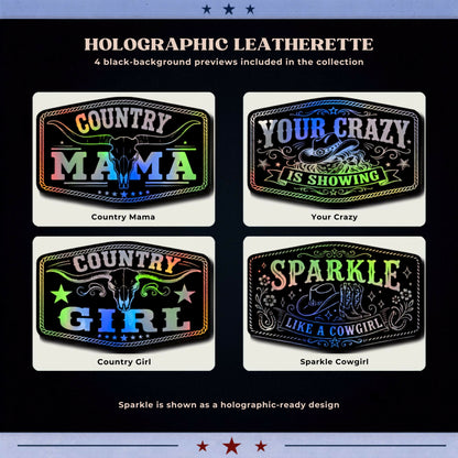 Cowgirl Country Hat Patch SVG Bundle with Holographic Leatherette Designs