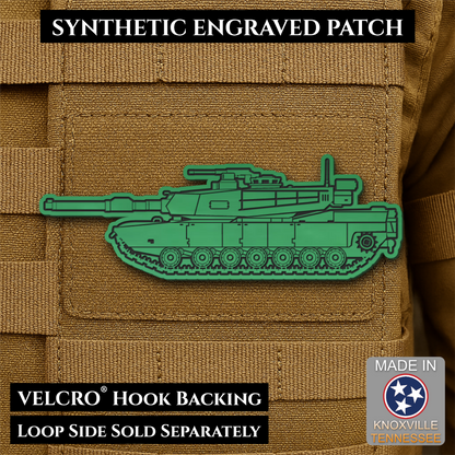 Front design and hook backing of M1 Abrams Main Battle Tank patch in green