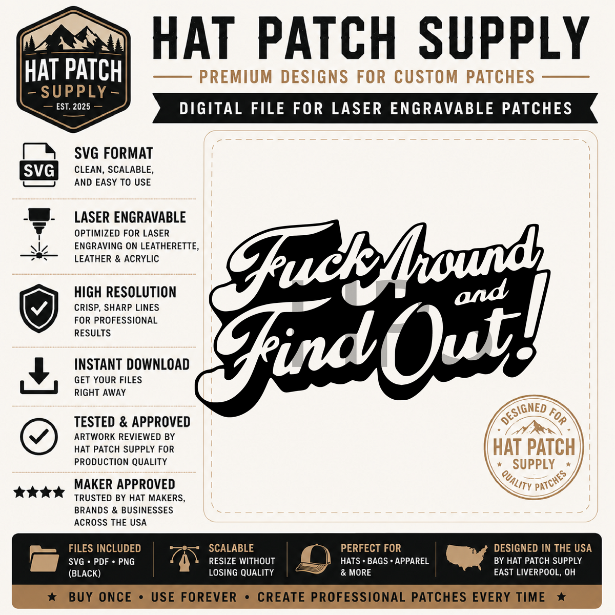 FAFO Hat Patch Bundle | 4 Bold Designs | Digital Files for Laser Engraving