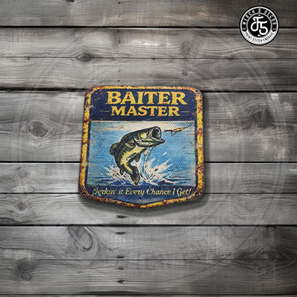Vintage Master Baiter UV Printed Premium Canvas Patches  Funny Fishing Hat Patch