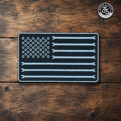 Mechnics Wrench Laser Engraved Leatherette Patch with Lonestar Adhesive