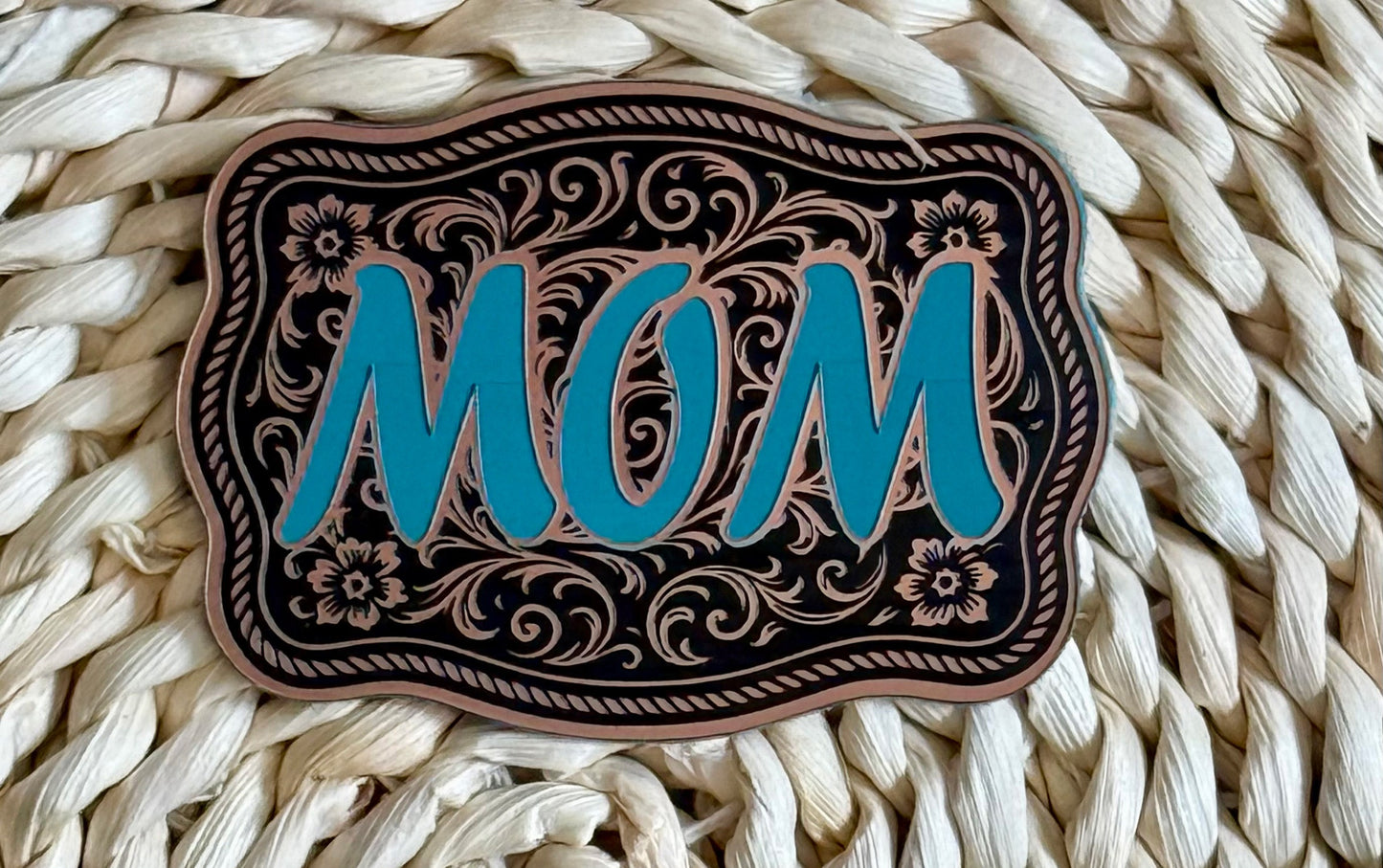 Mom Scroll Design Acrylic Laser Engraved Hat Patch