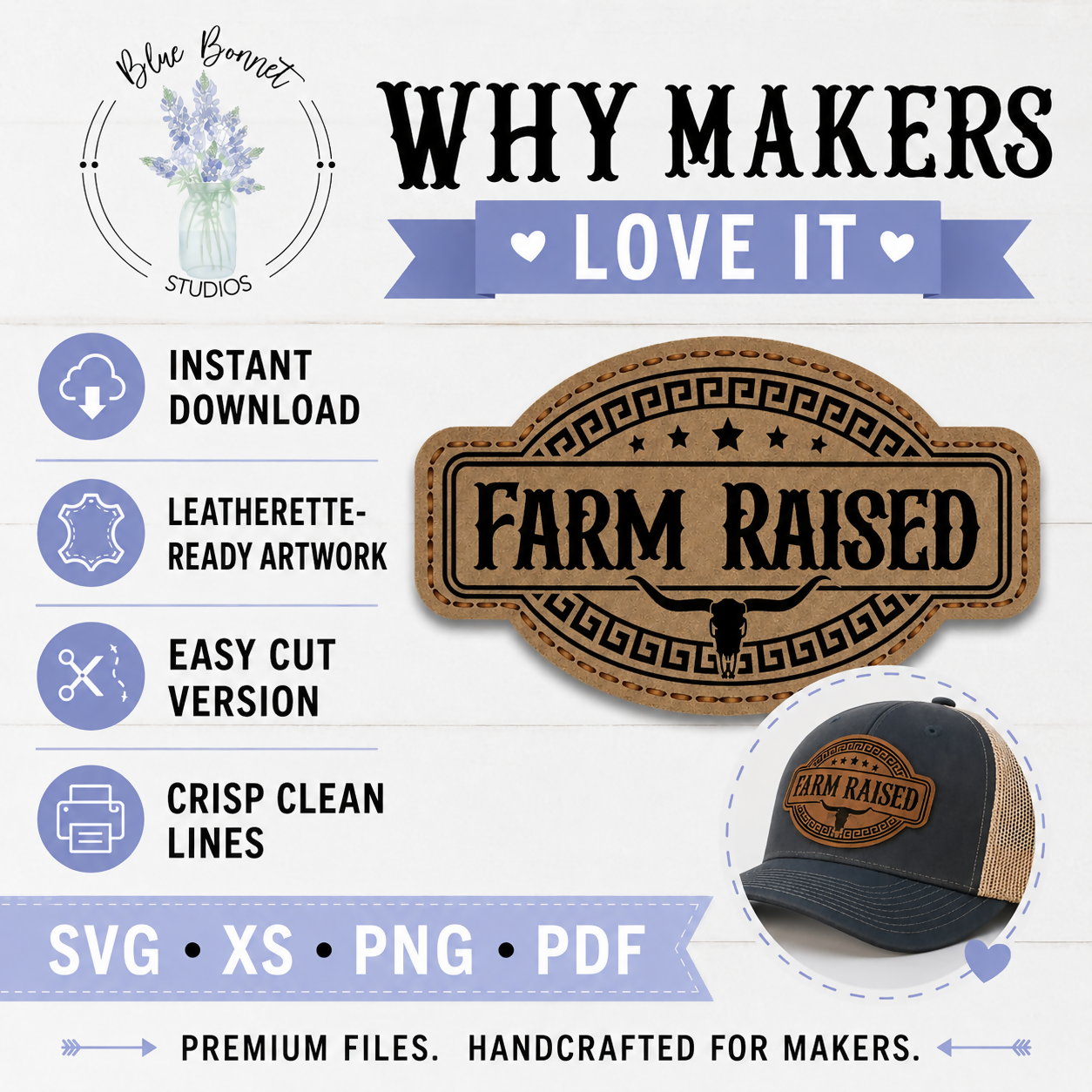 Farm Raised Leatherette Hat Patch Digital File | Easy-Cut SVG, XCS, PNG & PDF