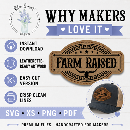 Farm Raised Leatherette Hat Patch Digital File | Easy-Cut SVG, XCS, PNG & PDF