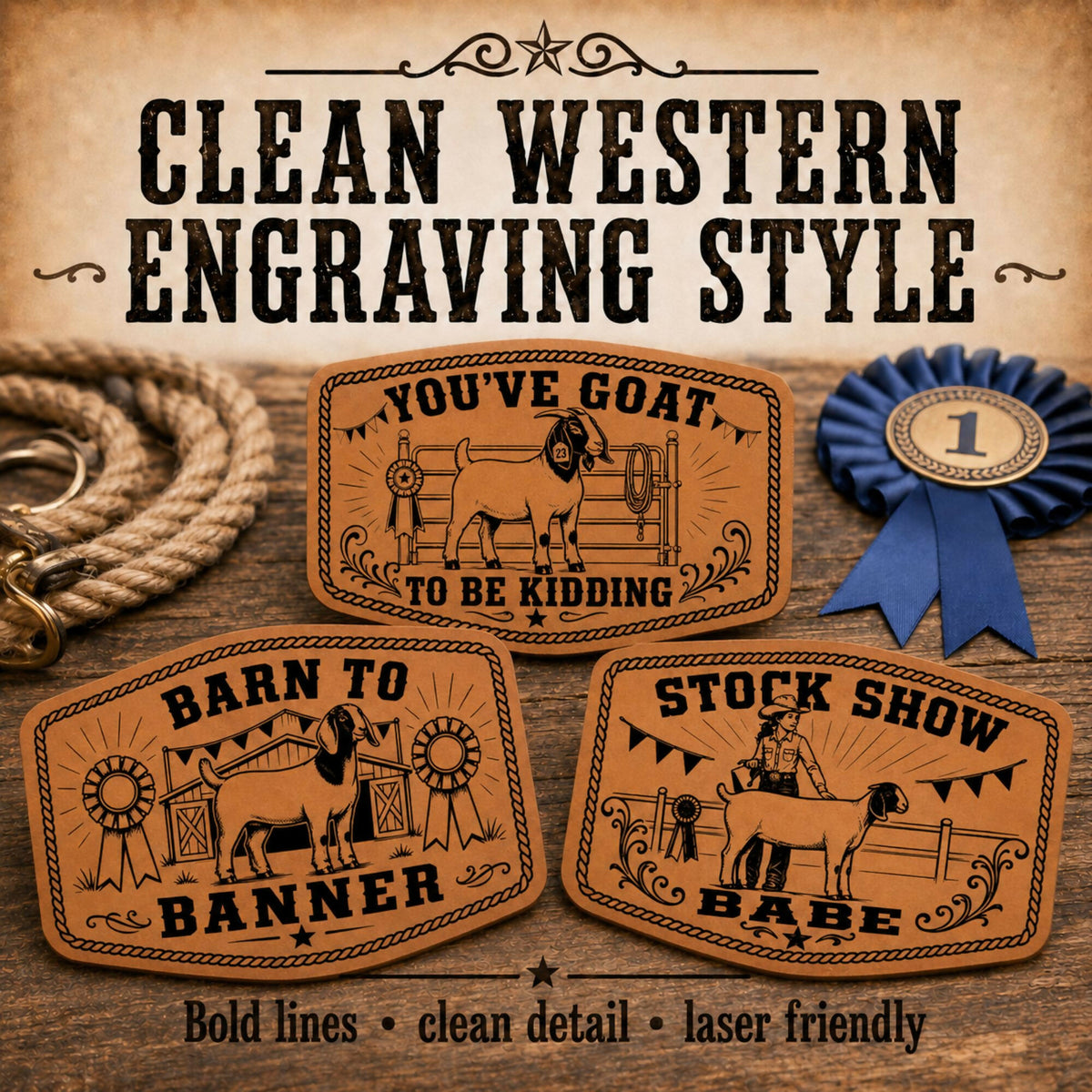 Goat Livestock Show SVG Bundle, 16 Western Hat Patch Designs, 4H FFA Goat Show Laser Files, Leatherette Patch Digital Download