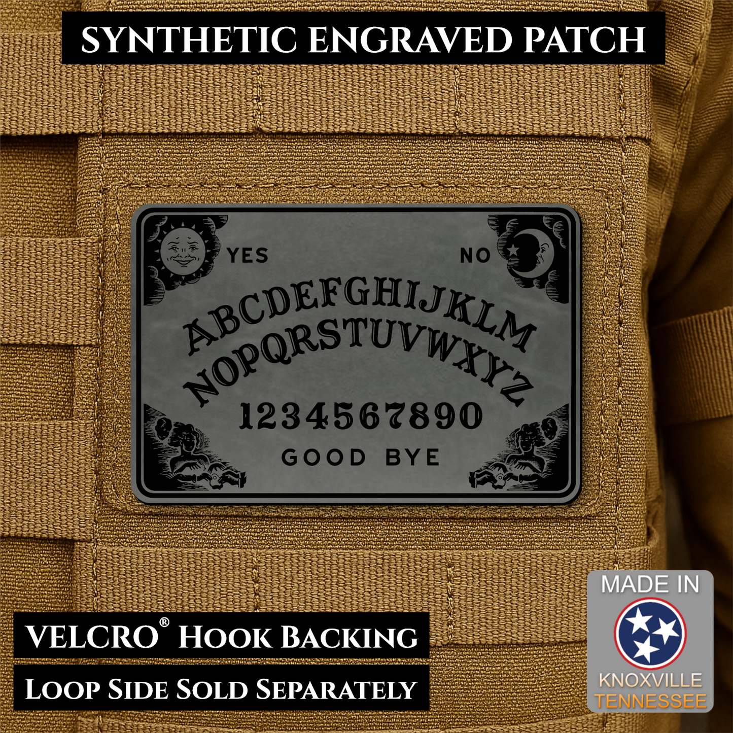 Ouija Talking Spirit Board Funny Morale Patch, 2x3" | Made in USA | VELCRO® Brand Hook Backing