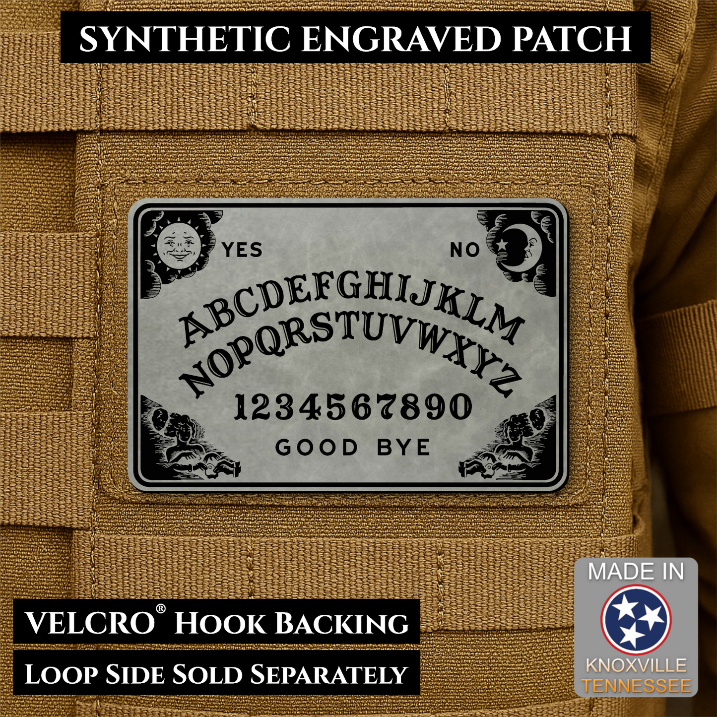 Ouija Talking Spirit Board Funny Morale Patch, 2x3" | Made in USA | VELCRO® Brand Hook Backing