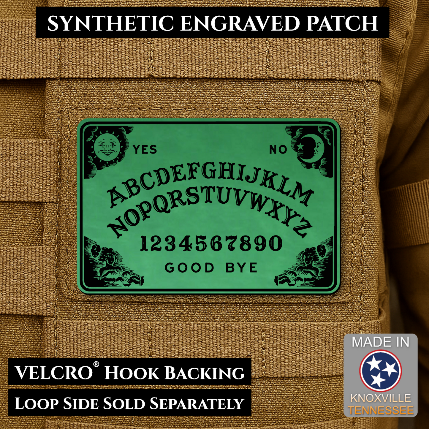 Ouija Talking Spirit Board Funny Morale Patch, 2x3" | Made in USA | VELCRO® Brand Hook Backing