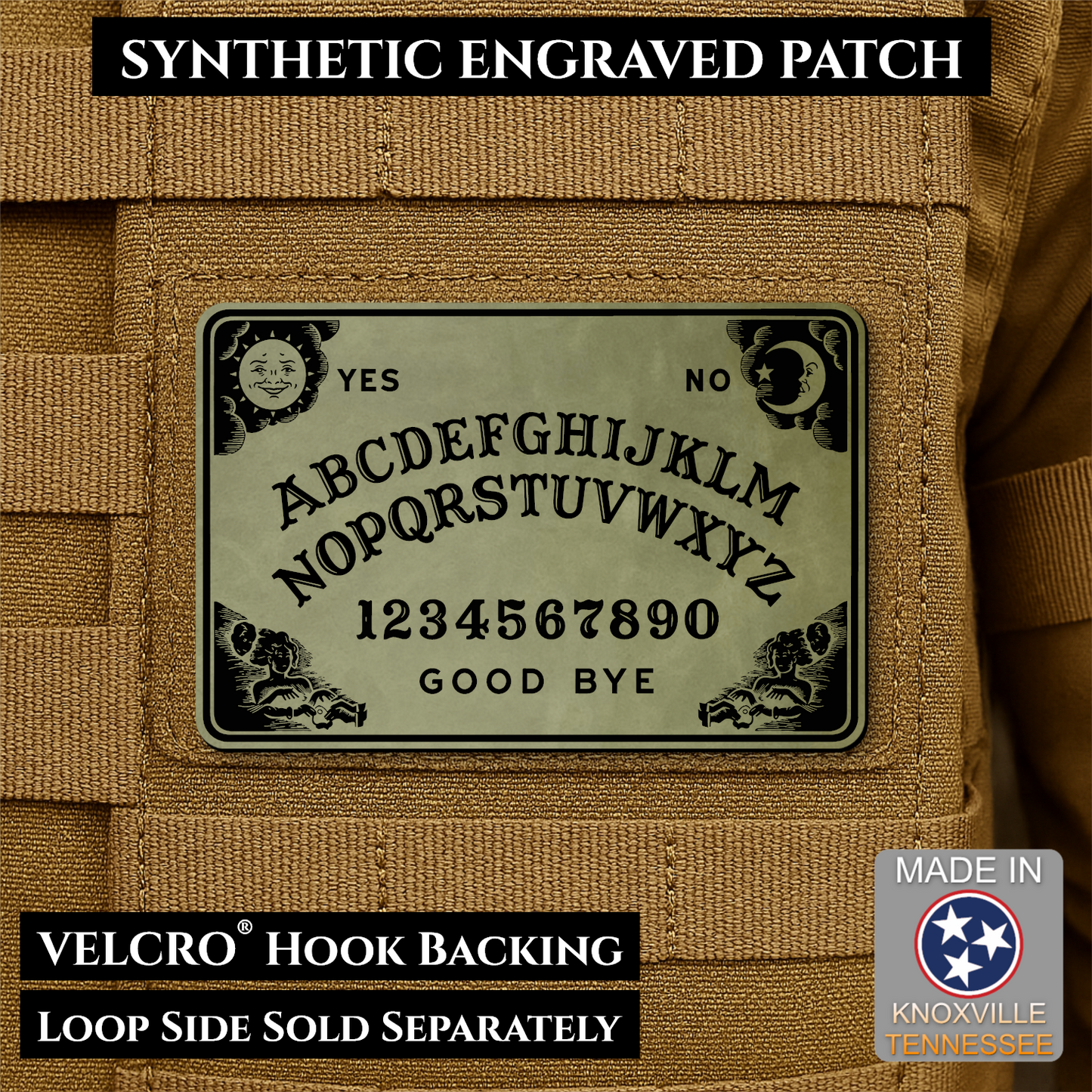 Ouija Talking Spirit Board Funny Morale Patch, 2x3" | Made in USA | VELCRO® Brand Hook Backing