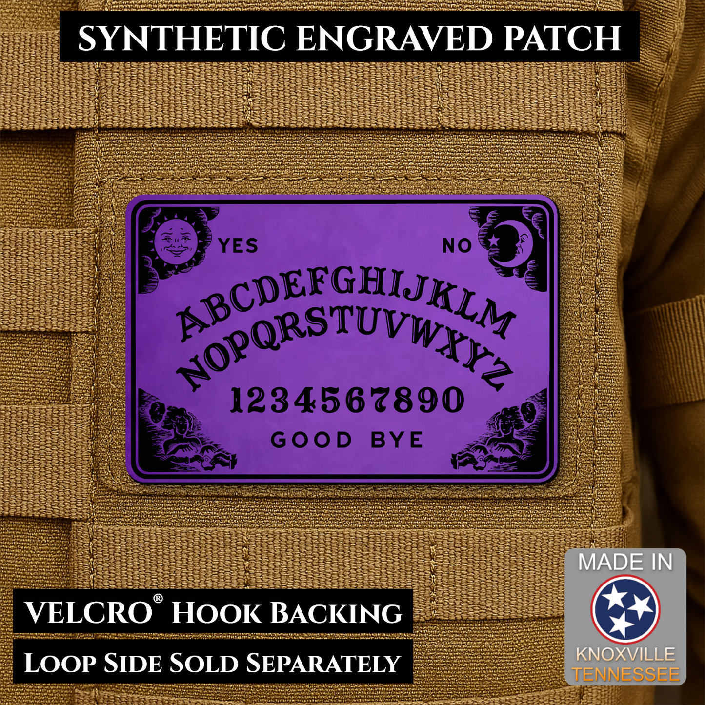 Ouija Talking Spirit Board Funny Morale Patch, 2x3" | Made in USA | VELCRO® Brand Hook Backing