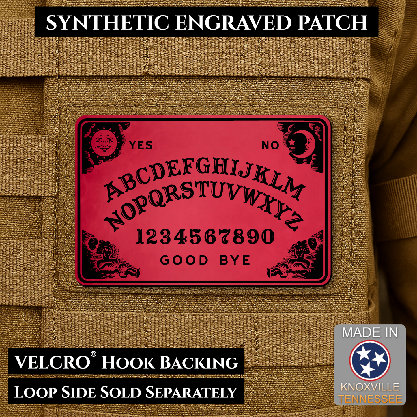 Ouija Talking Spirit Board Funny Morale Patch, 2x3" | Made in USA | VELCRO® Brand Hook Backing
