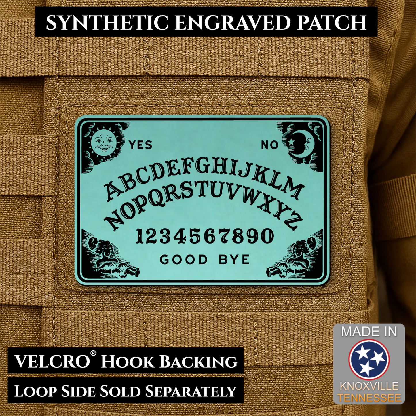 Ouija Talking Spirit Board Funny Morale Patch, 2x3" | Made in USA | VELCRO® Brand Hook Backing