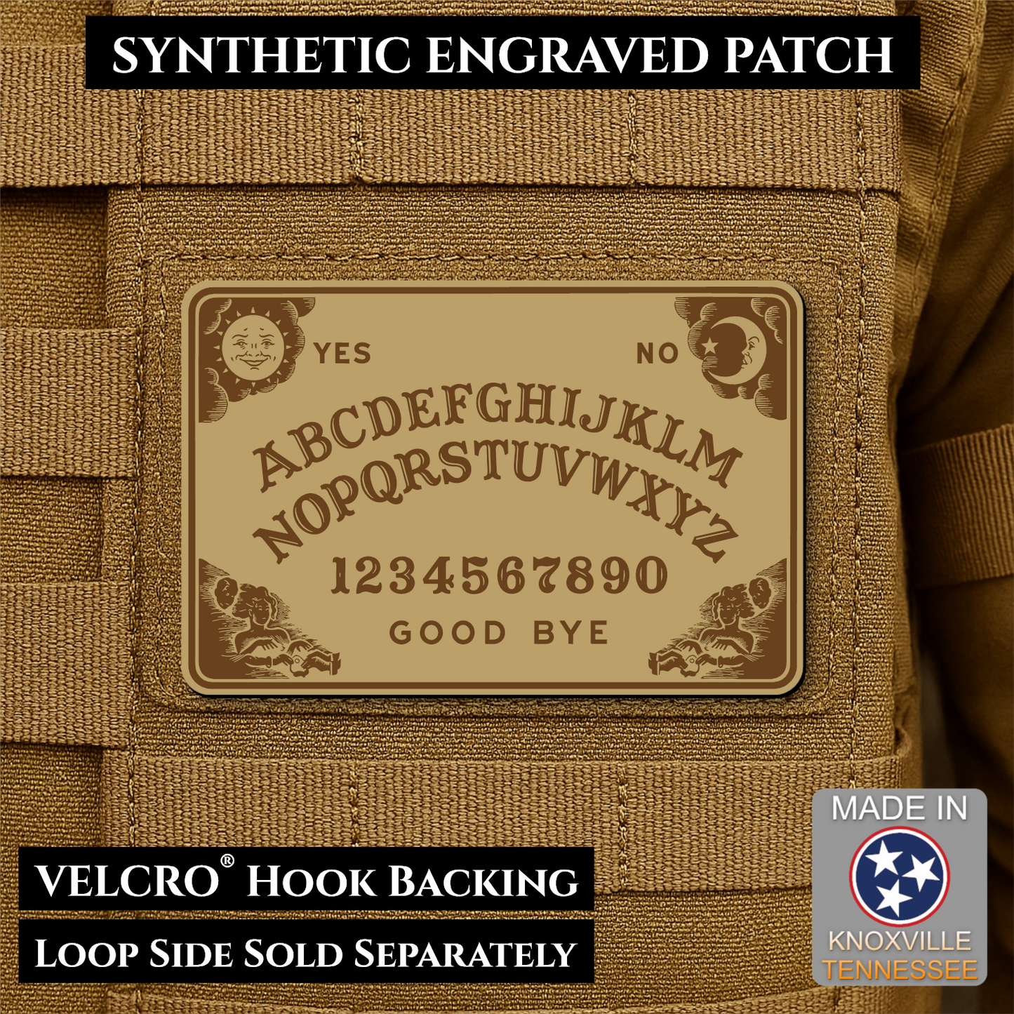Ouija Talking Spirit Board Funny Morale Patch, 2x3" | Made in USA | VELCRO® Brand Hook Backing