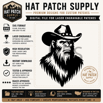 Bigfoot SVG Bundle Set 2 – Laser Ready Sasquatch Hat Patch Designs | Cowboys, Camping, Cooking & More