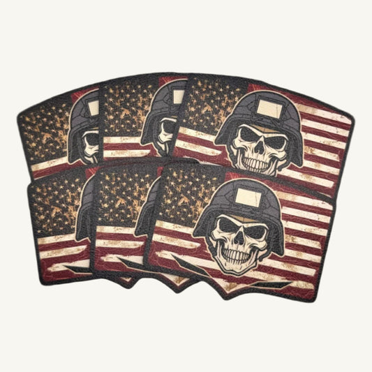UV Printed Leatherette Patches - Skull & Flag Designs