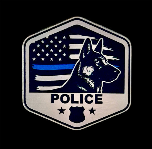 Police K-9 Stainless Black Blue Acrylic Hat Patch