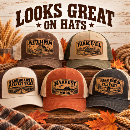 Farm Fall Hat Patch SVG Bundle | 8 Western Autumn Laser Engraving Designs | Leatherette Patch Files | SVG XS PNG PDF