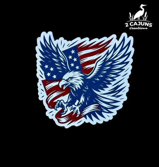 Soaring Eagle on American Flag Red White and Blue Acrylic Hat Patch